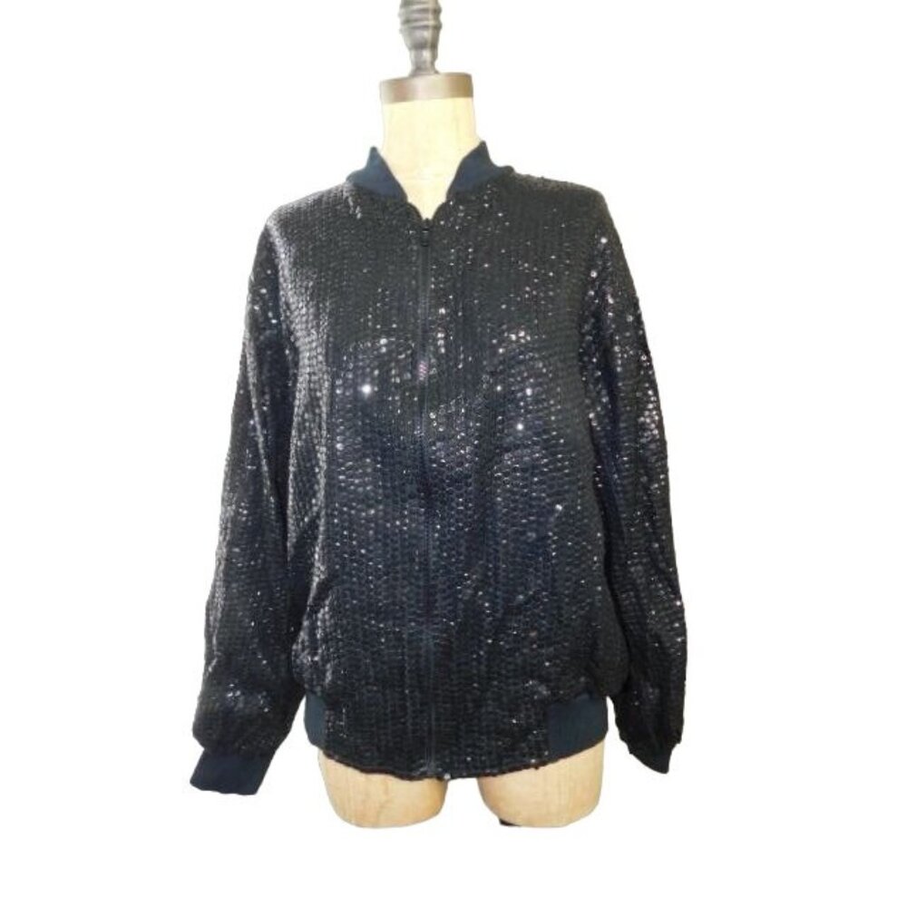 Sandy Starkman Size S Small Black Sequin Zip Front Jacket NWT